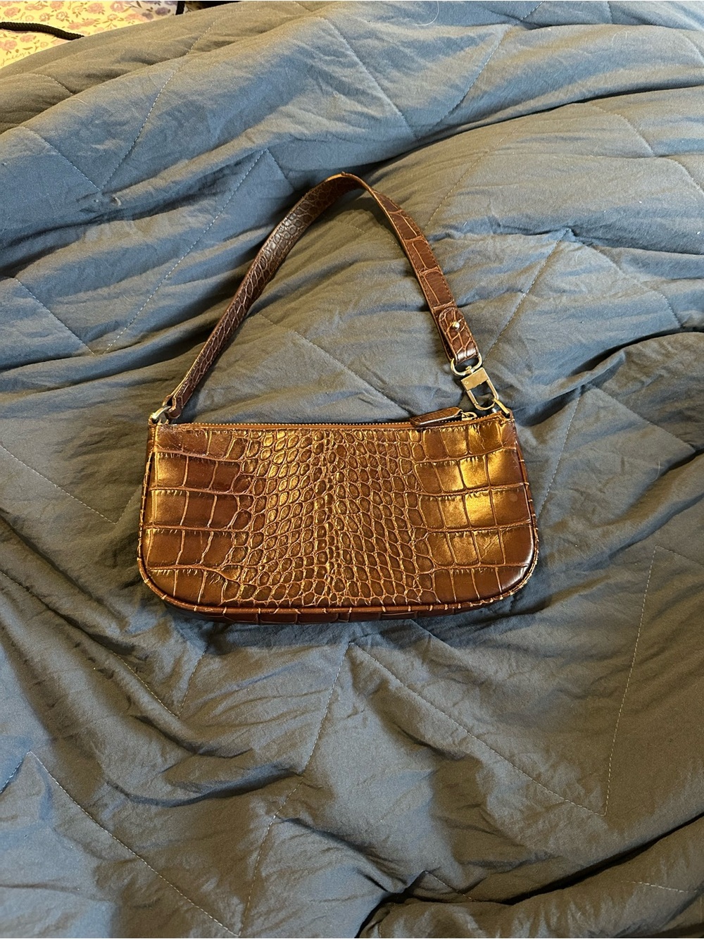 By Far Brown Crocodile-Embossed Shoulder Bag